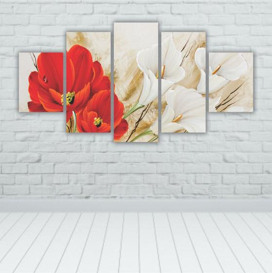 Imagem de Quadros Decorativos Floral Buquê Copo de Leite + Flor Vermelha