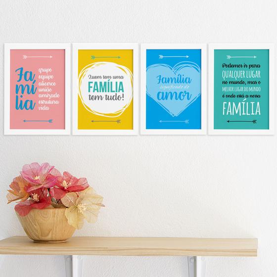 Imagem de Quadros Decorativos Frases Familia Moldura Branca Kit 4un