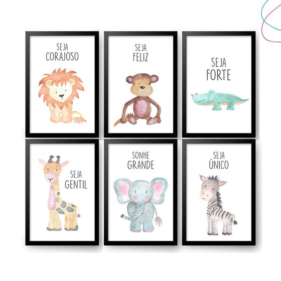 Imagem de Quadros Decorativos infantil safari baby moldura e vidro