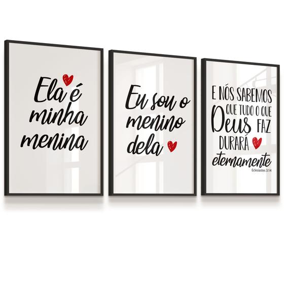 Imagem de Quadros Decorativos Kit 3 Minha Menina Meu Menino 109x43cm