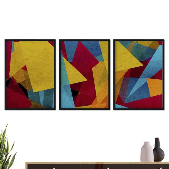 Imagem de Quadros Decorativos Kit C/3 Geometric Colors 109x43cm Sala