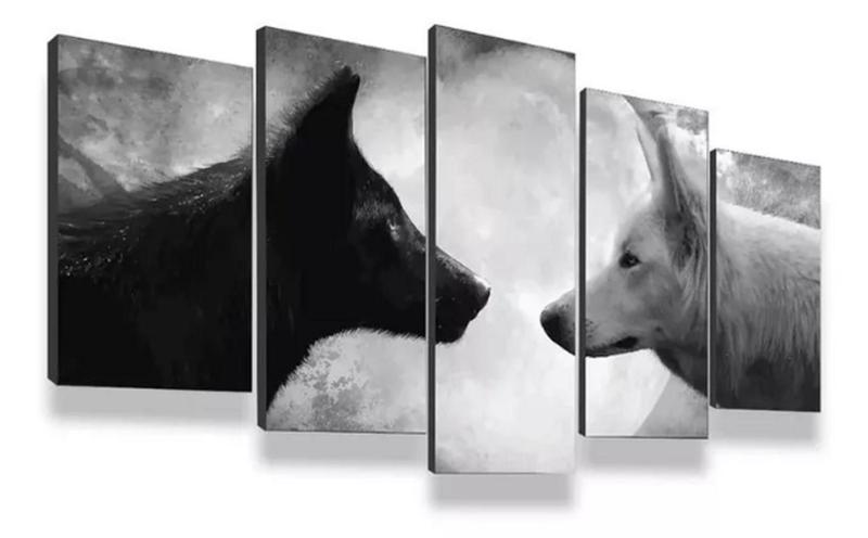 Imagem de Quadros Decorativos Lobos Casal Lua Cheia Lindo"