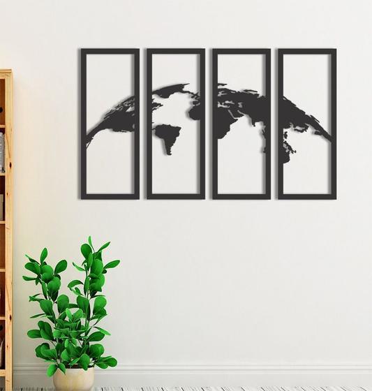 Imagem de Quadros Decorativos Mapa Mundi para Quarto Sala Cozinha  em MDF Vazado 4 Partes