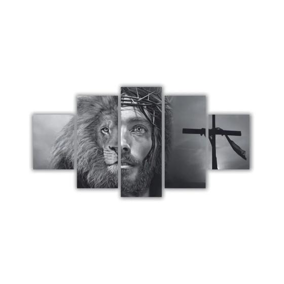 Imagem de Quadros Decorativos MDF Leão Juda E Jesus Faces Preto e Branco