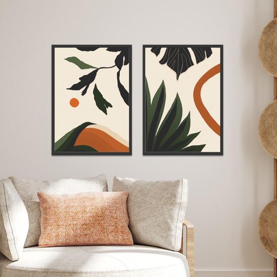 Imagem de Quadros Decorativos Moldura e vidro Folhas Abstrato