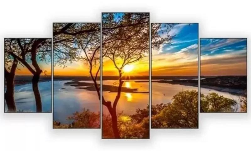 Imagem de Quadros Decorativos Mosaico arvore ao por do sol praia "