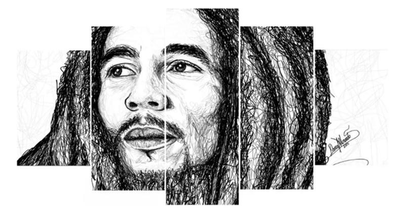 Imagem de Quadros Decorativos Mosaico Bob Marley Jamaica Quadro Reggae Desenho "