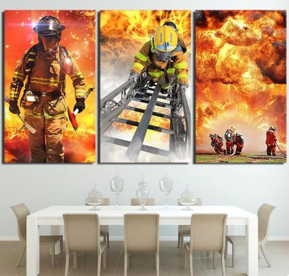 Imagem de Quadros Decorativos Mosaico Bombeiros Chamas Fogo"