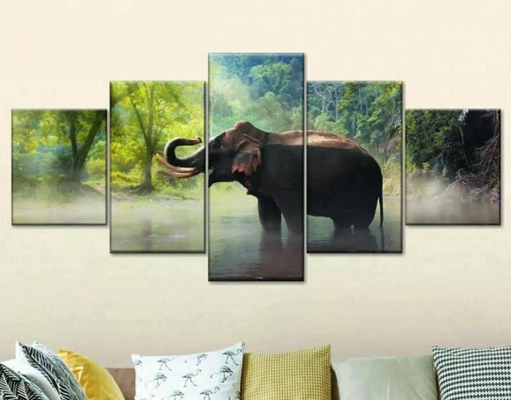 Imagem de Quadros Decorativos Mosaico Elefante Lago Decoração"