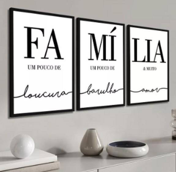 Imagem de Quadros Decorativos Mosaico Frases Família Preto E Branco"