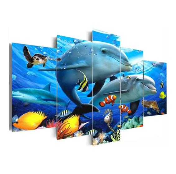 Imagem de Quadros Decorativos Mosaico golfinhos e peixes"