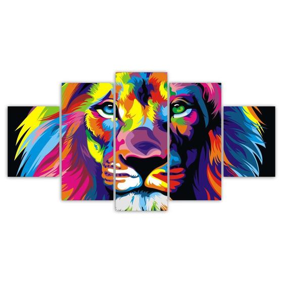 Imagem de Quadros Decorativos Mosaico Leão Colorido Sala Quarto + cores