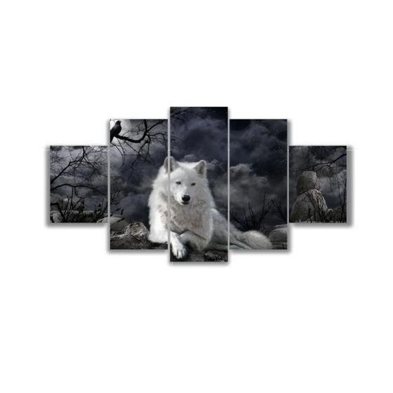 Imagem de Quadros Decorativos Mosaico Lobo Branco 115x60cm