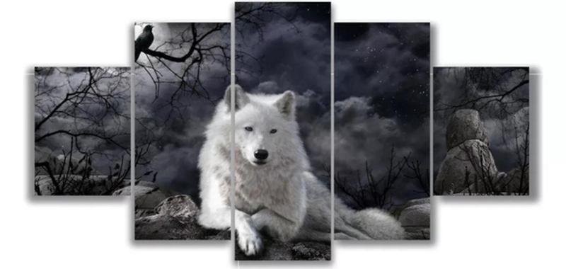 Imagem de Quadros Decorativos Mosaico Lobo Branco"