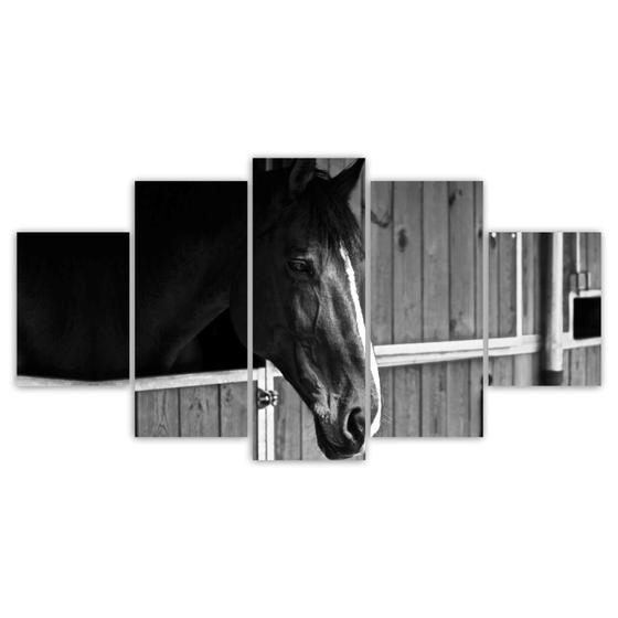 Imagem de Quadros Decorativos Mosaico MDF cavalo preto e branco