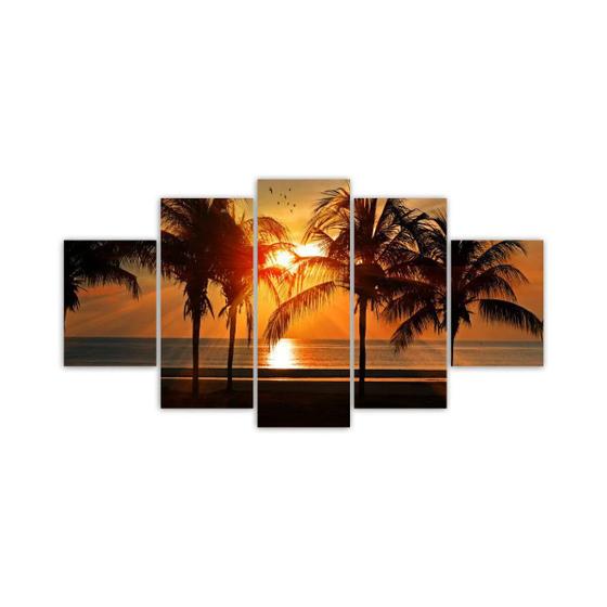 Imagem de Quadros Decorativos Mosaico MDF Por do Sol Coqueiros 115x60cm