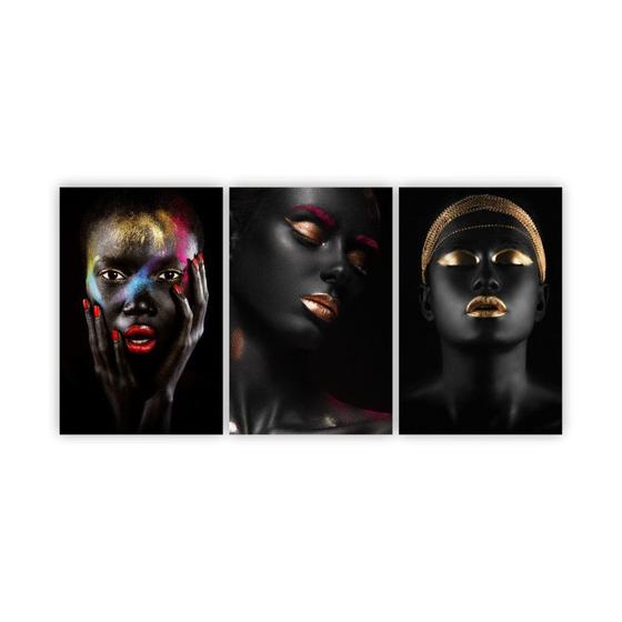 Imagem de Quadros Decorativos Mosaico Mulhere Negras Maquiagem Colorida 60x40