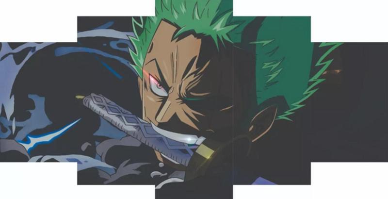 Imagem de Quadros Decorativos Mosaico nime One Piece Roronoa Zoro Samurai Rosto Ataque"