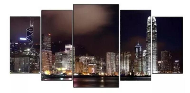 Imagem de Quadros Decorativos Mosaico Paisagem Cidade Noturno"