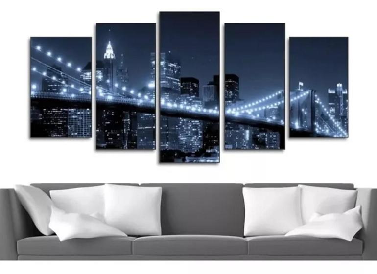 Imagem de quadros decorativos Mosaico Ponte Brooklyn Noite Paisagem"