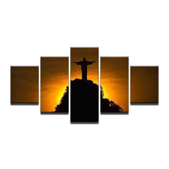 Imagem de Quadros Decorativos Mosaico Por Do Sol Montanha Jesus Cristo