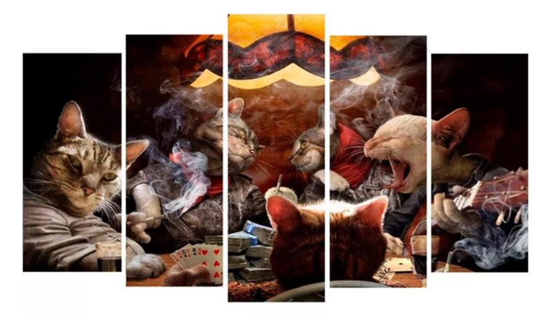 Imagem de Quadros Decorativos MosaicoGatos Jogando Cartas Poker"