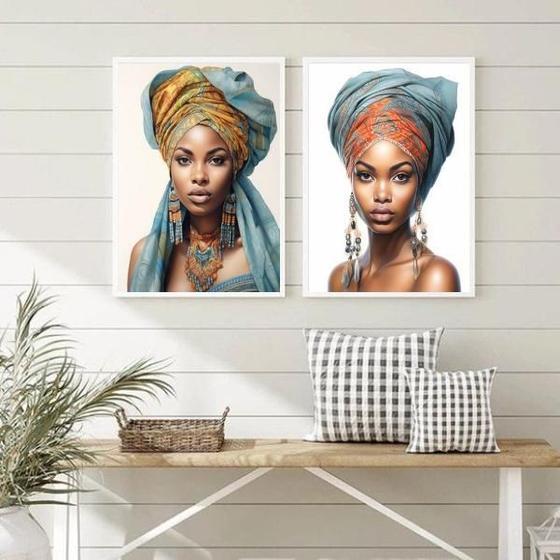 Imagem de Quadros Decorativos Mulher Africana 33x24cm - Madeira Branca