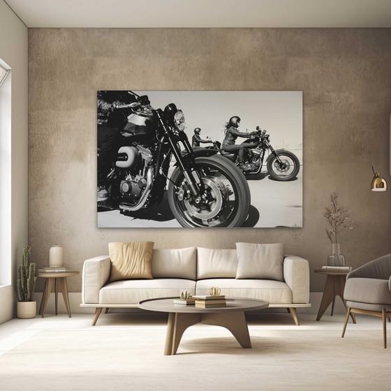 Imagem de Quadros Decorativos para Quarto Sala 130x90 Motos Harley Preto e Branco Grande Escritório Hall