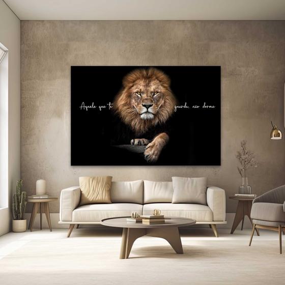 Imagem de Quadros Decorativos para Quarto Sala 40x60 Leão Aquele que te Guarda Salmos Grande Escritório Hall