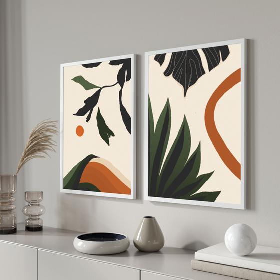 Imagem de Quadros decorativos para sala Folhas Abstrato
