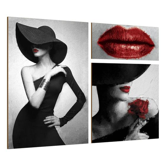 Imagem de Quadros Decorativos Placas Mulheres Maquiagem Batom Vermelho