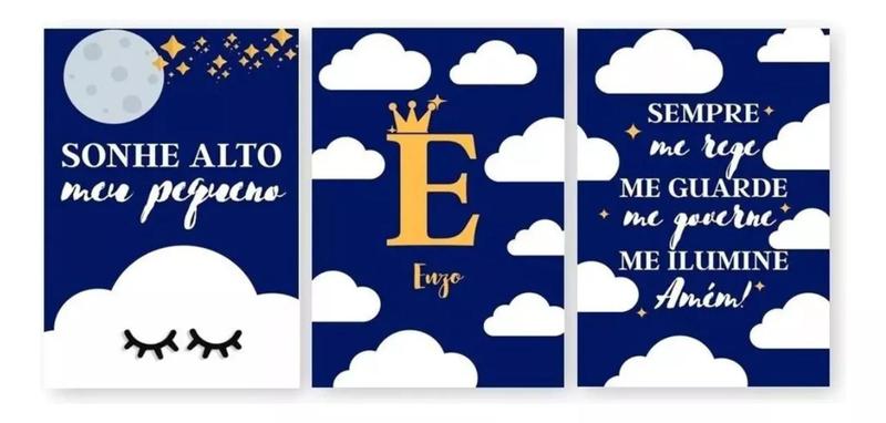 Imagem de Quadros Decorativos Quarto De Bebê Nome Personalizado Enzo Para Criança Menino Sonhe Alto