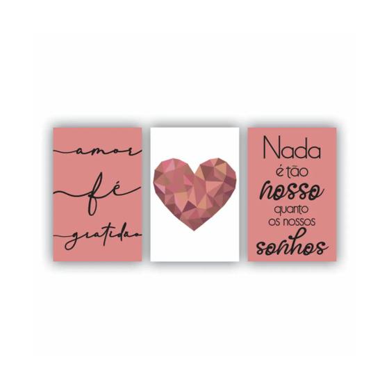 Imagem de Quadros Decorativos quarto frases Amor Fe Gratidão Coração Rose Em Preto