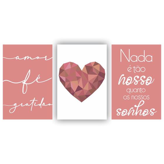 Imagem de Quadros Decorativos quarto frases Amor Fé Gratidão Coração Rose Escrito Branco 80x60