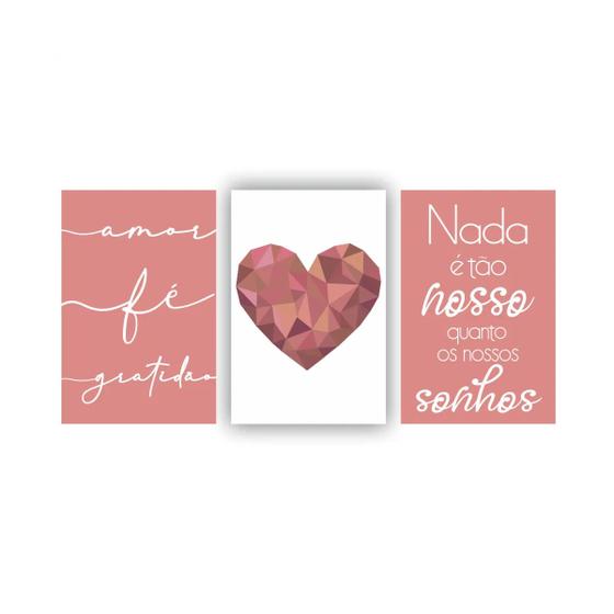 Imagem de Quadros Decorativos quarto frases Amor Fe Gratidão Coração Rose Escrito Branco