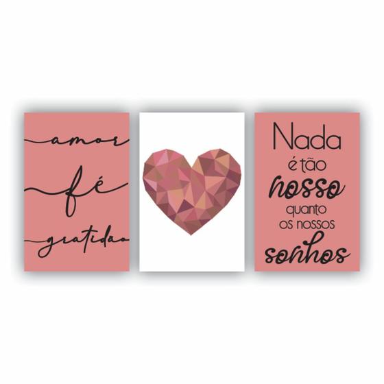 Imagem de Quadros Decorativos quarto frases Amor Fé Gratidão Coração Rose Escrito Preto