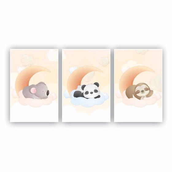 Imagem de Quadros Decorativos quarto Infantil Safari Koala, Panda e Preguiça