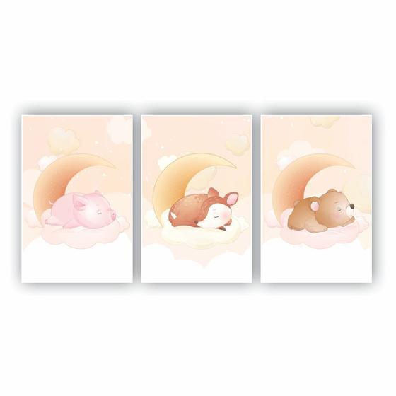 Imagem de Quadros Decorativos quarto Infantil Safari Porco, Veado e Urso