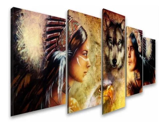 Imagem de Quadros Decorativos Sala Lobo Índios Águia Guerreiro