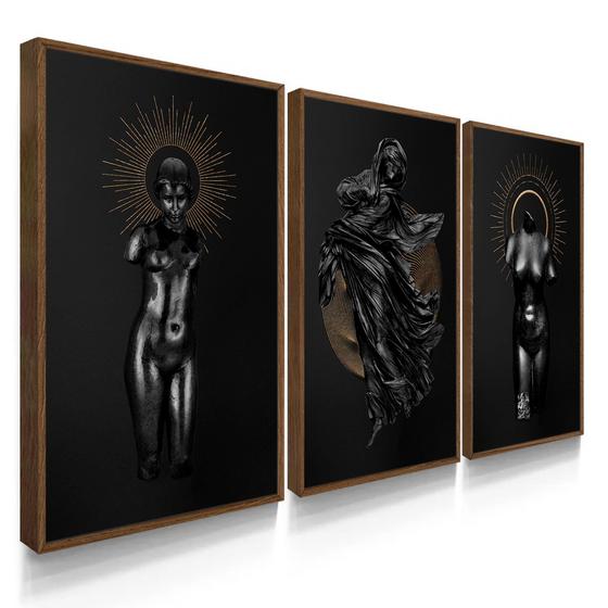 Imagem de Quadros Decorativos Sala Quarto Abstrato Estátua Negra Ouro