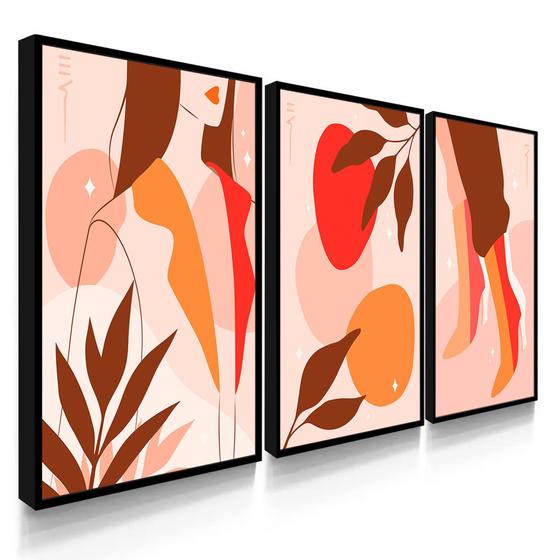 Imagem de Quadros Decorativos Sala Quarto Trio Mulheres Abstratos Tons de Laranja