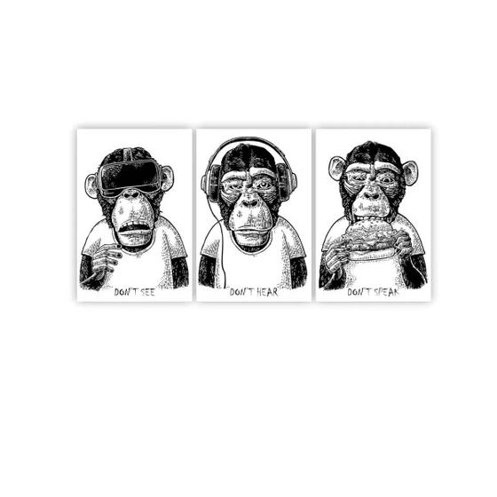 Imagem de Quadros Decorativos Três Macacos Sábios Dont See Hear Speak 60x40