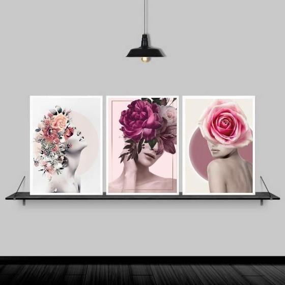 Imagem de Quadros Fotografia Mulher Floral Moldura Preta 45X34Cm 3Un