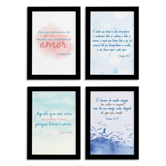 Imagem de Quadros Frases Bíblicas Moldura Preta 22x32cm Kit4un
