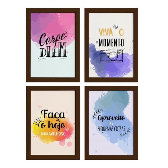 Imagem de Quadros Frases Carpe Diem Moldura Marrom 33x43cm 4un