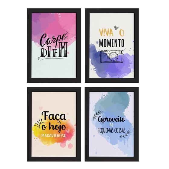 Imagem de Quadros Frases Carpe Diem Moldura Preta 22x32cm 4un