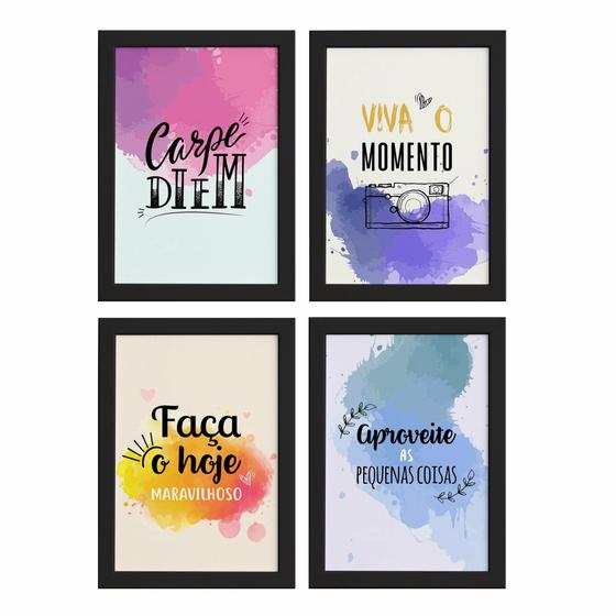 Imagem de Quadros Frases Carpe Diem Moldura Preta 33x43cm 4un