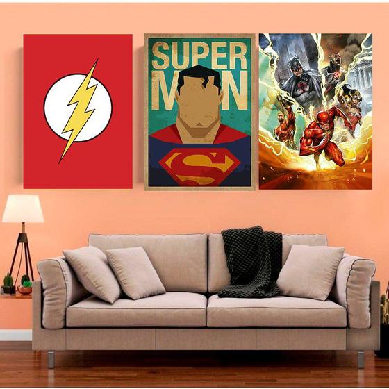 Imagem de Quadros Geek Placas decorativas DC /3 placas Flash, Superman, Batman/21x29,7cm