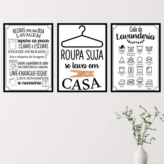 Imagem de Quadros Lavanderia Decorativos Frases Kit 3 Peças 20x28cm