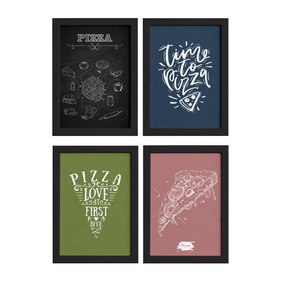 Imagem de Quadros Momento Pizza Moldura Preta 33x43cm 4un